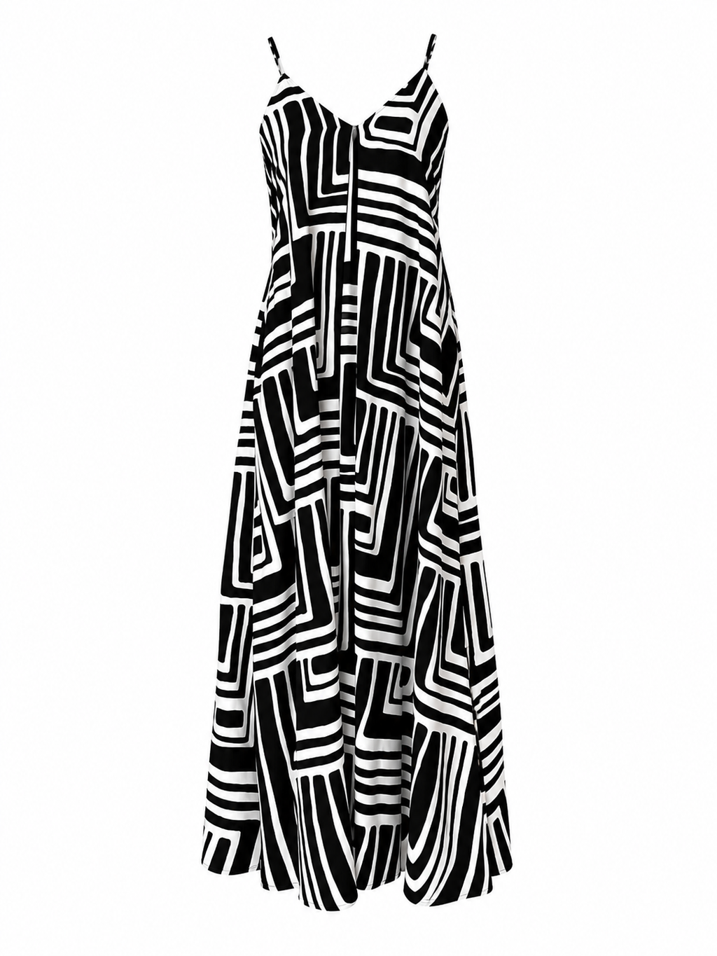 Vestido de lino tirantes suelto crema con negro