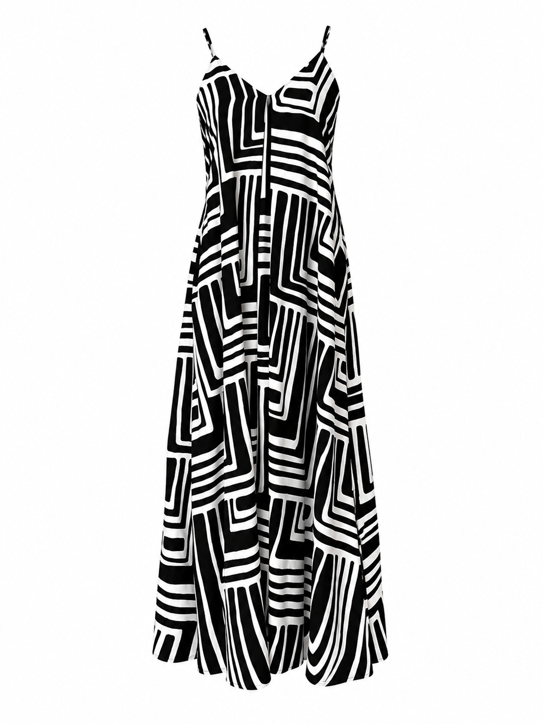 Vestido de lino tirantes suelto crema con negro