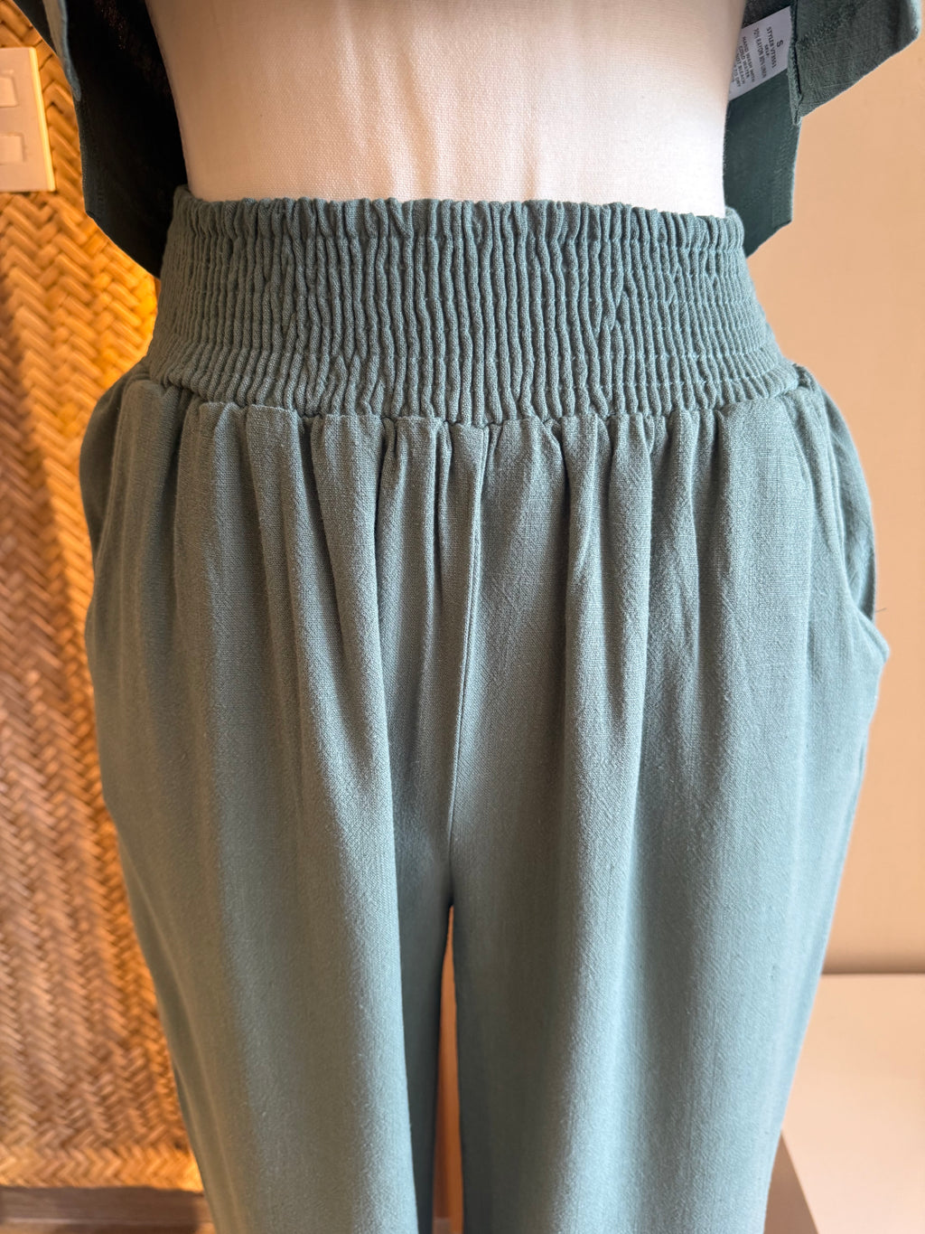 Set sin manga verde blusa pantalón