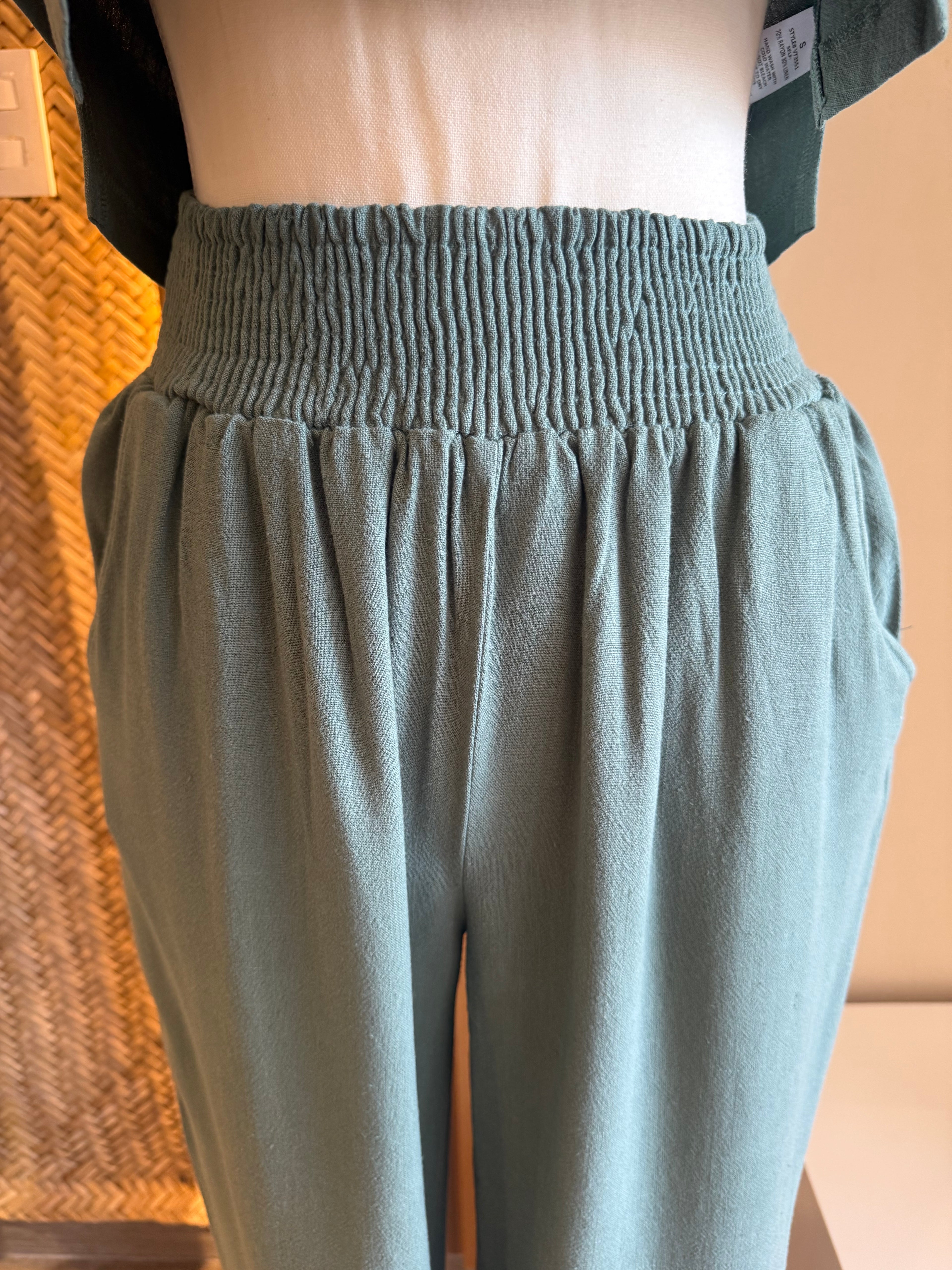 Set sin manga verde blusa pantalón