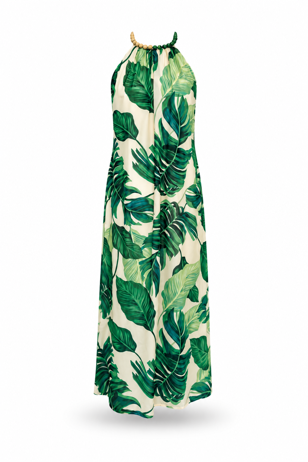 Vestido halter largo hojas