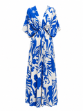 Vestido maxi tropical azul con blanco