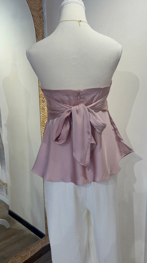 Blusa straple rosa satin
