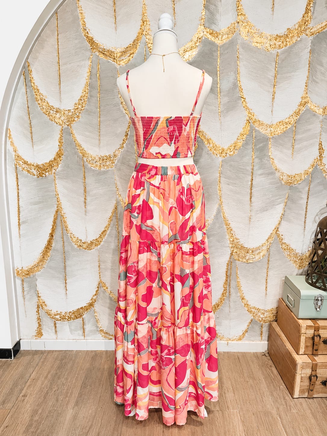 Conjunto tirantes multicolor maxi top y falda