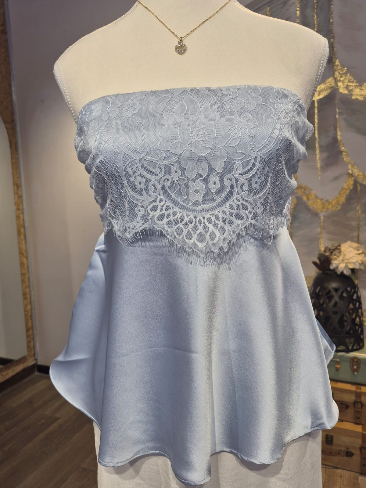 Blusa straple satin azul