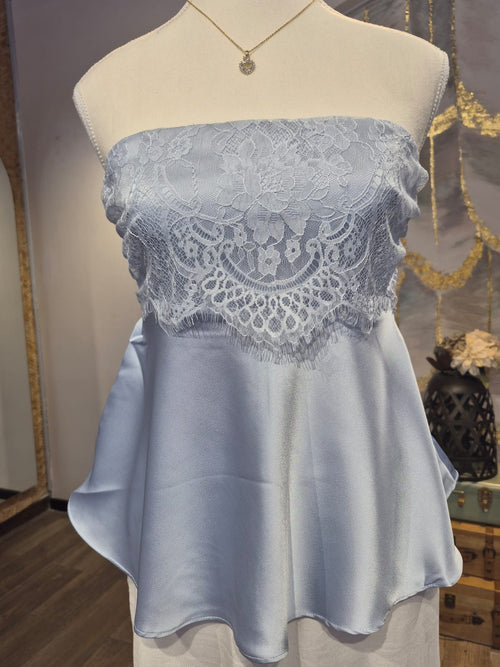 Blusa straple satin azul