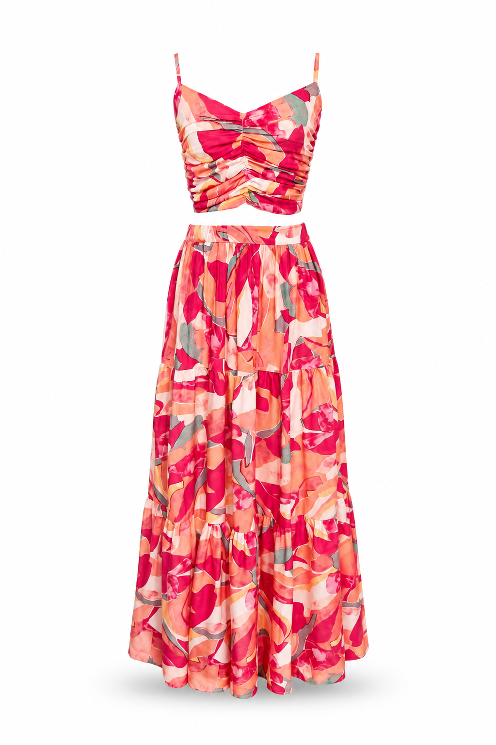 Conjunto tirantes multicolor maxi top y falda