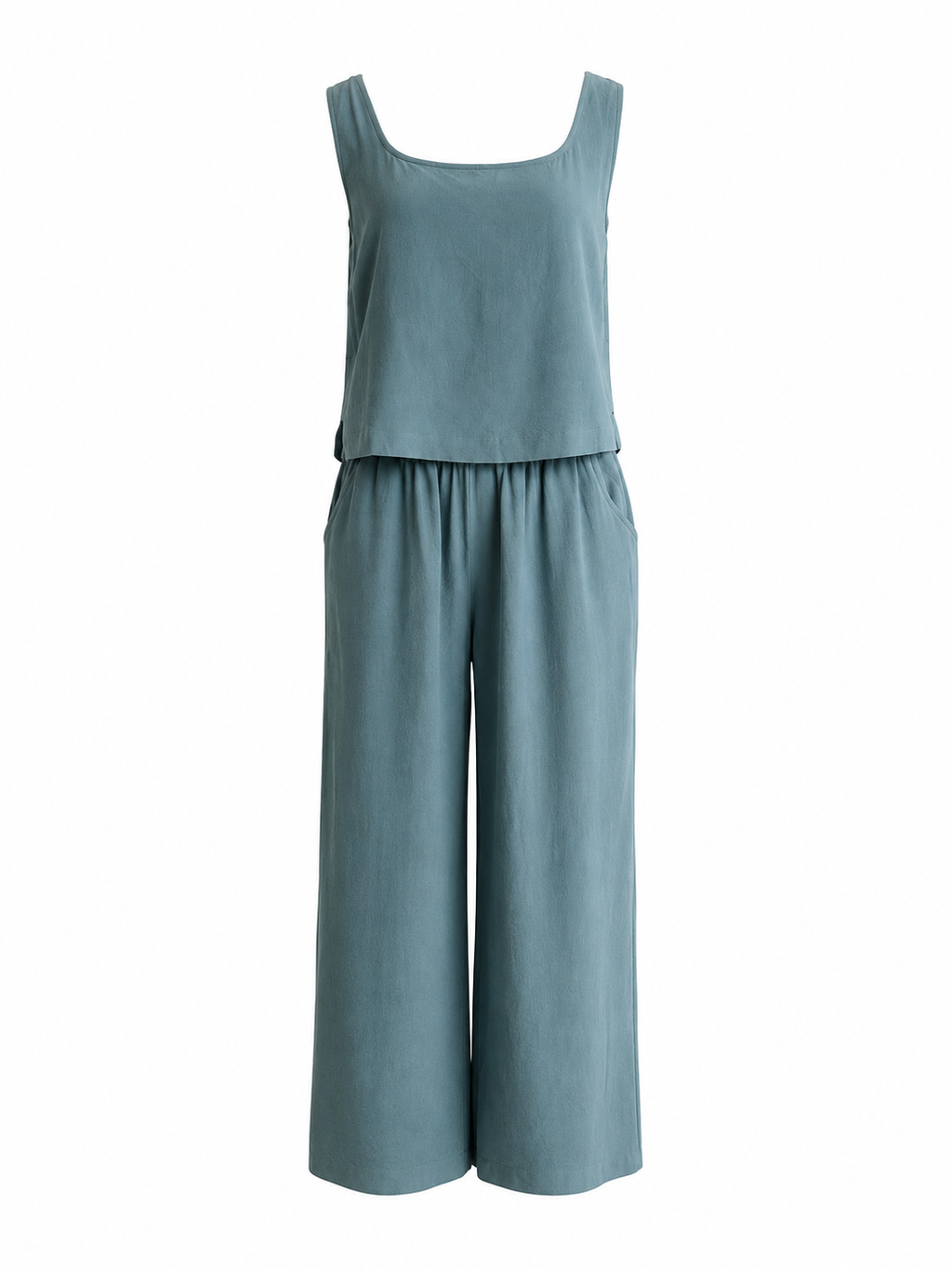 Set sin manga verde blusa pantalón