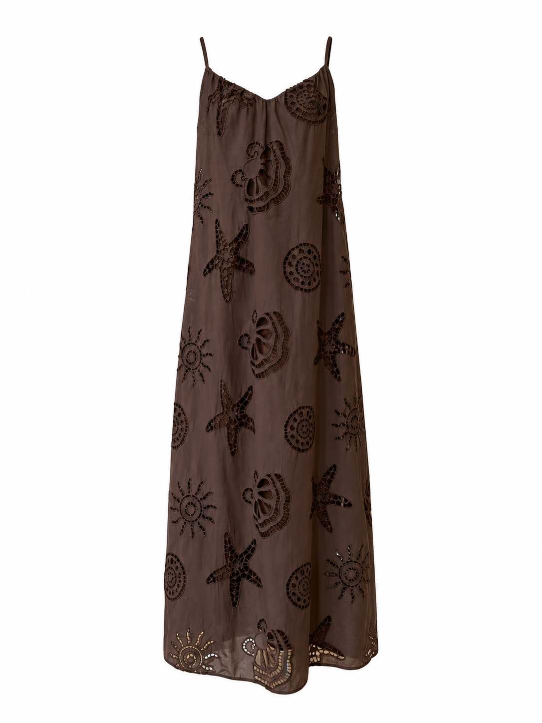 Vestido café tirantes calado