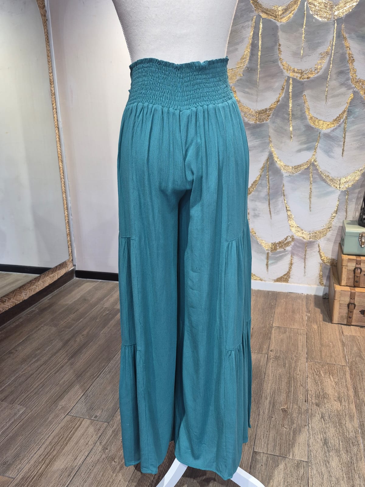 Pantalón palazo azul verdoso