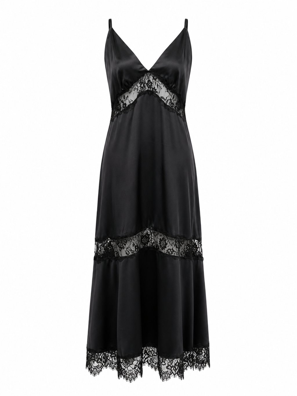 Vestido negro de satén con encaje