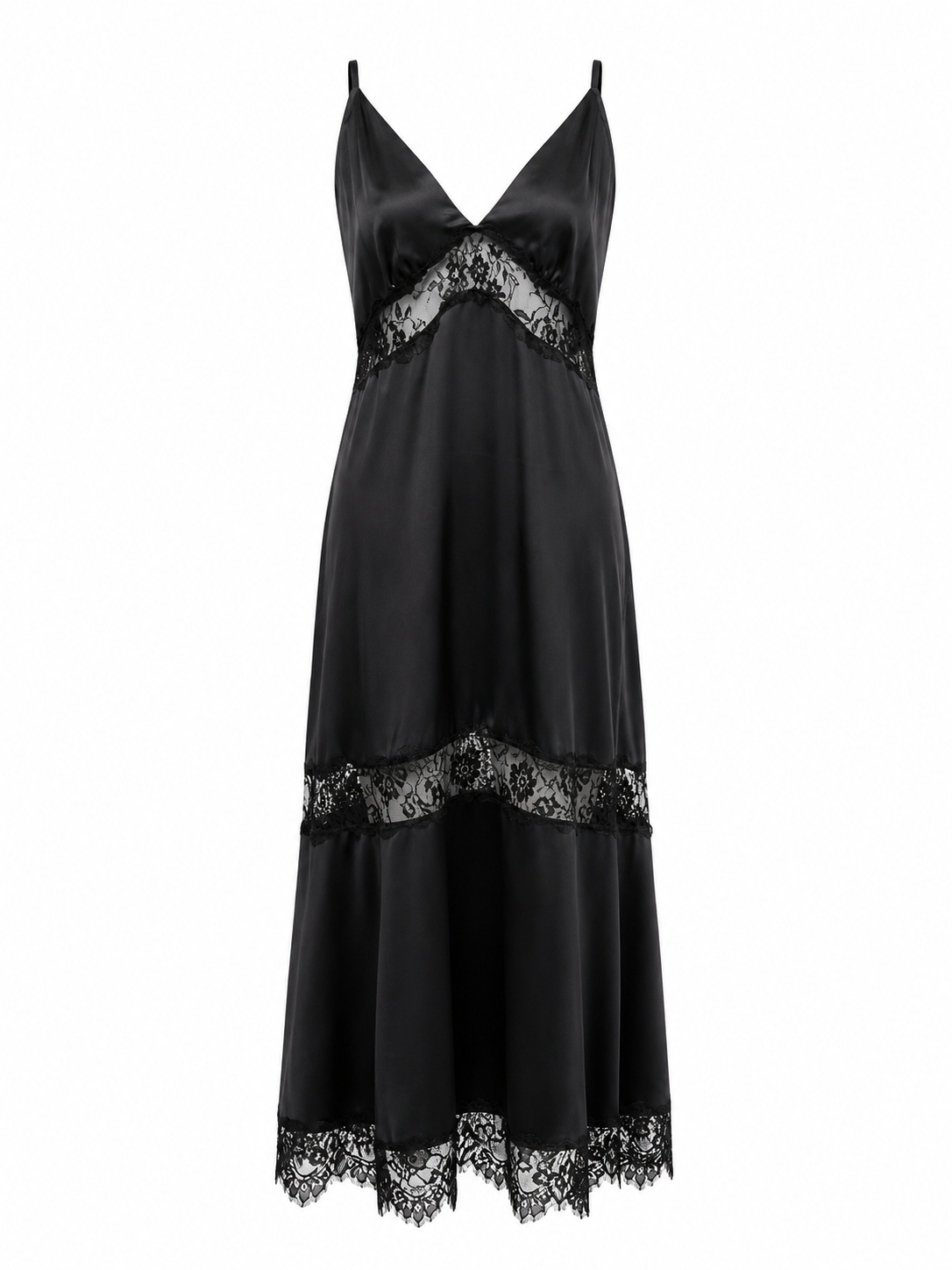 Vestido negro de satén con encaje