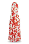 Vestido floral rojo con cuello camisero
