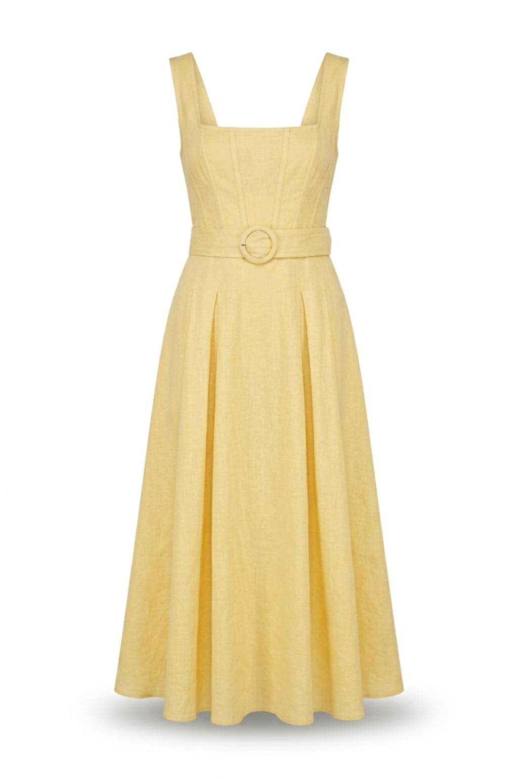 Vestido amarillo cuello cuadrado