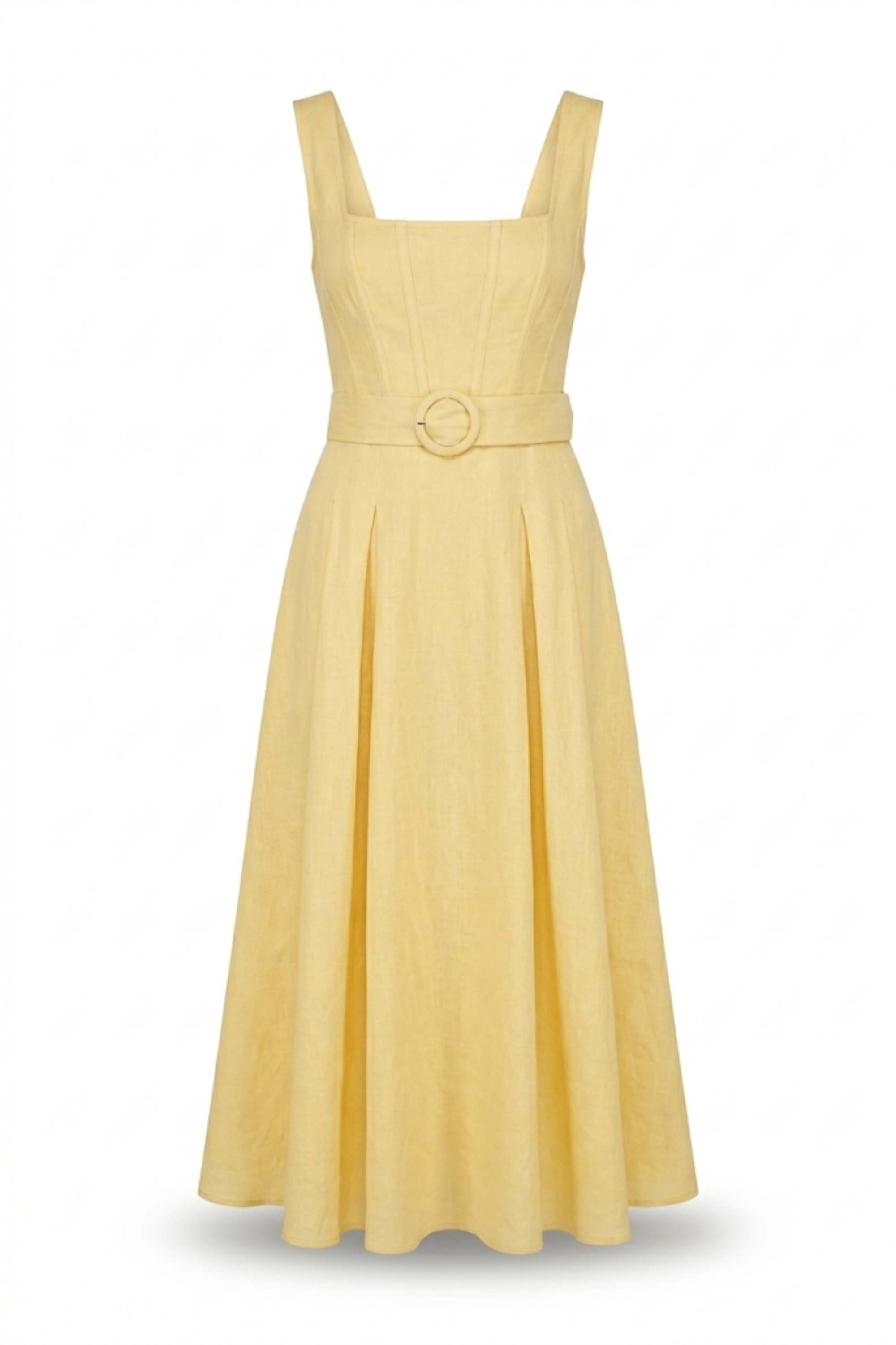 Vestido amarillo cuello cuadrado