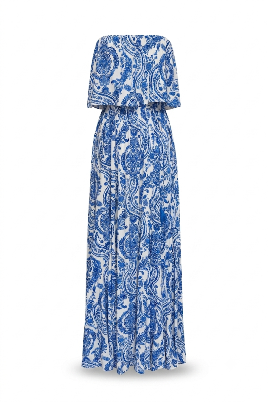 Vestido strapless estampado azul