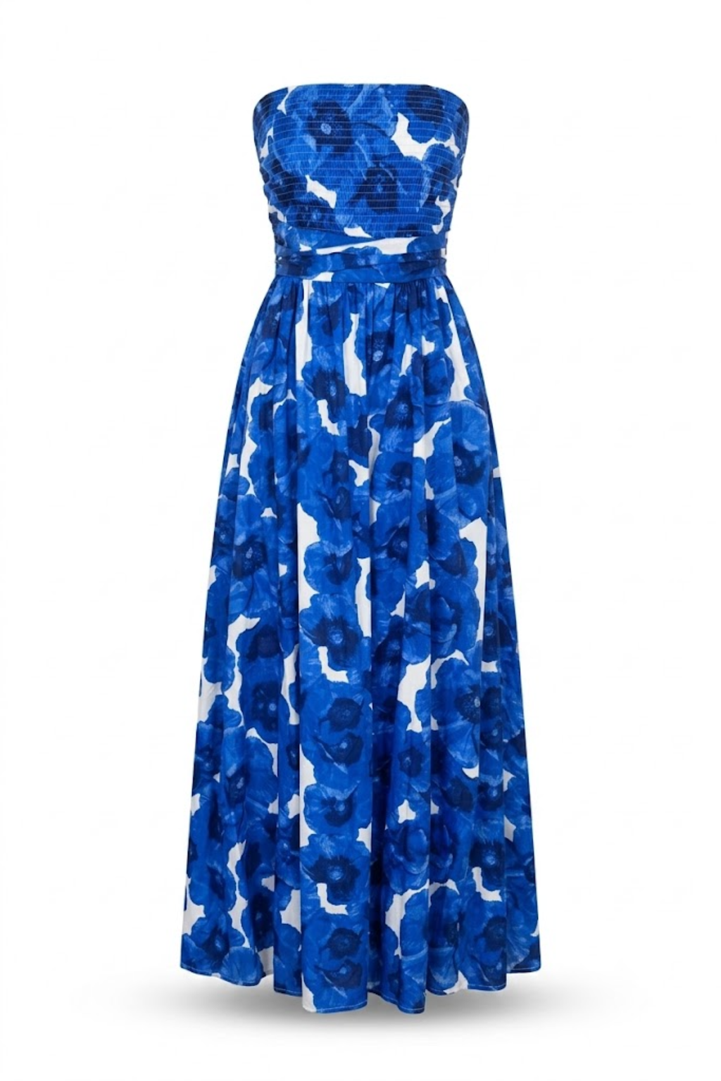 Vestido strapless flores azul