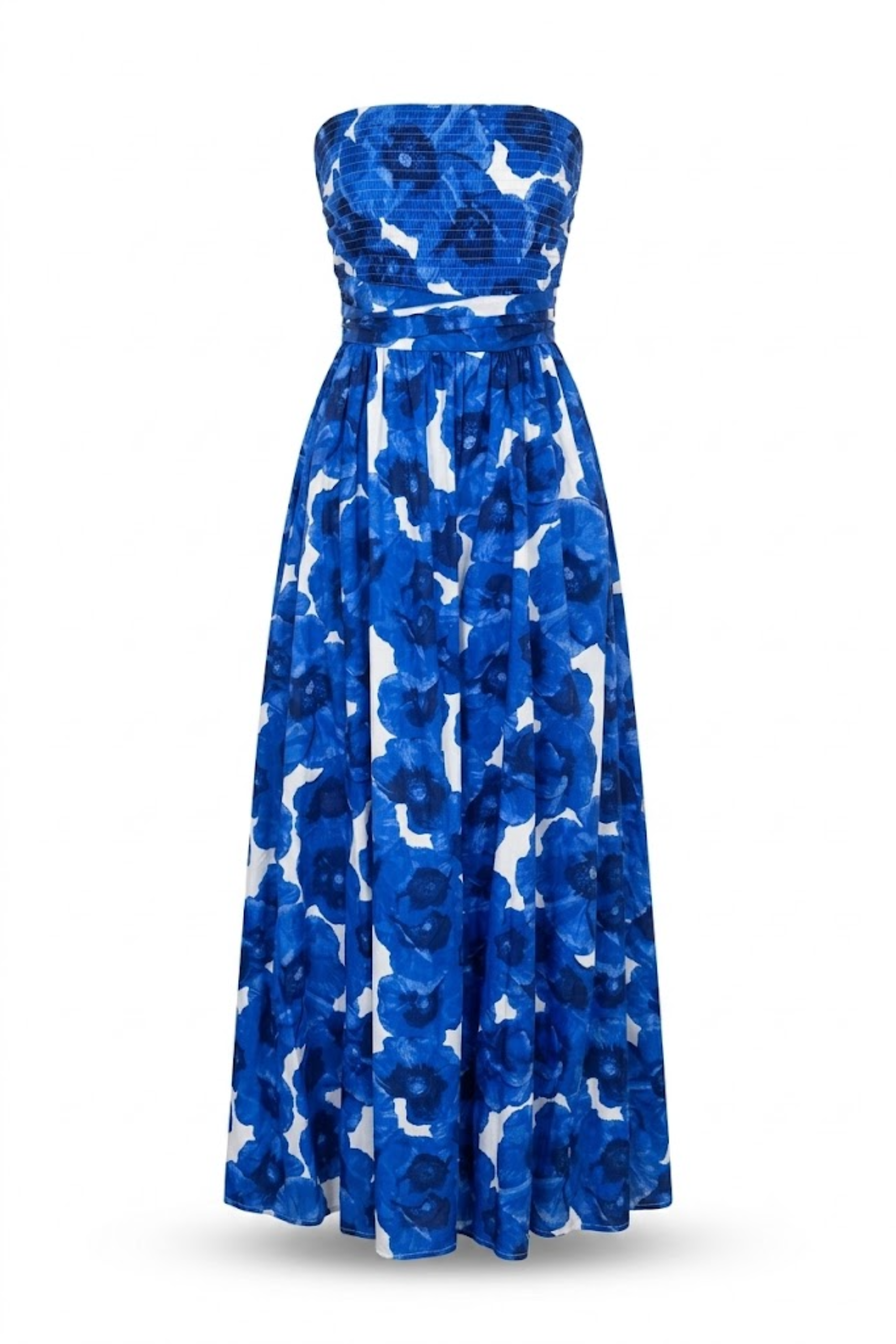 Vestido strapless flores azul