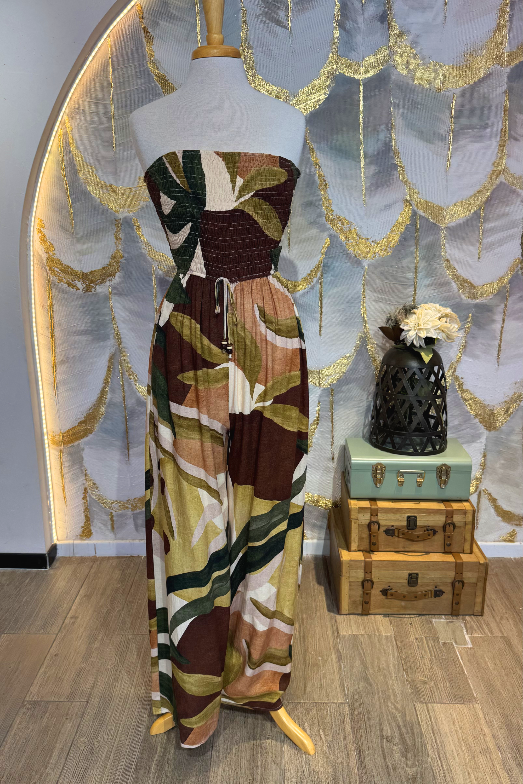 Jumpsuit strapless estampado cafe