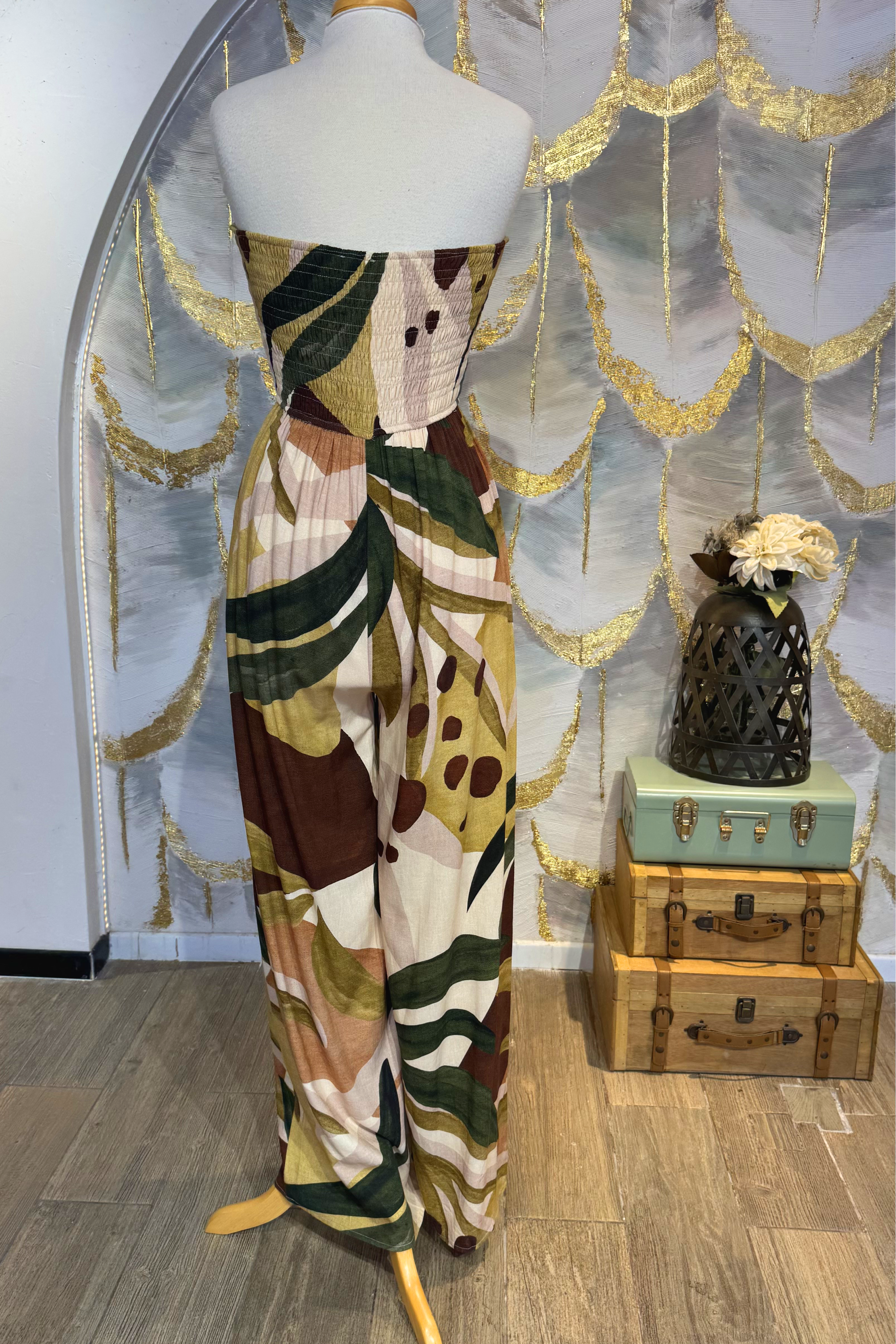 Jumpsuit strapless estampado cafe