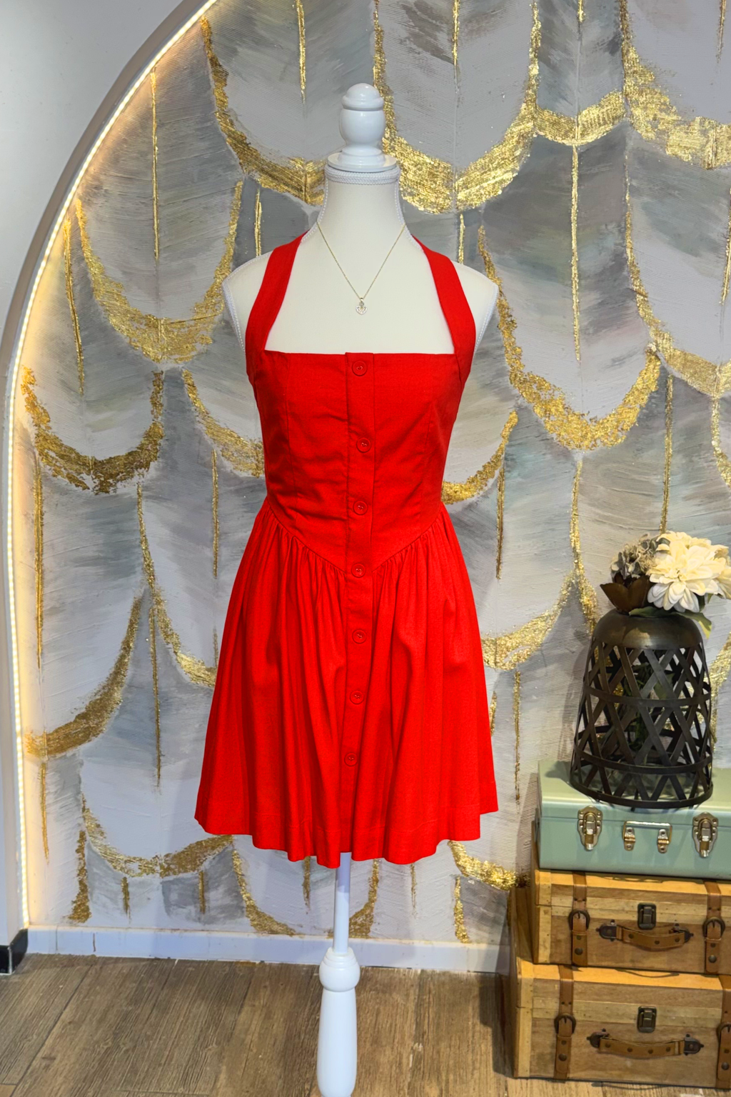Vestido corto rojo cuello halter