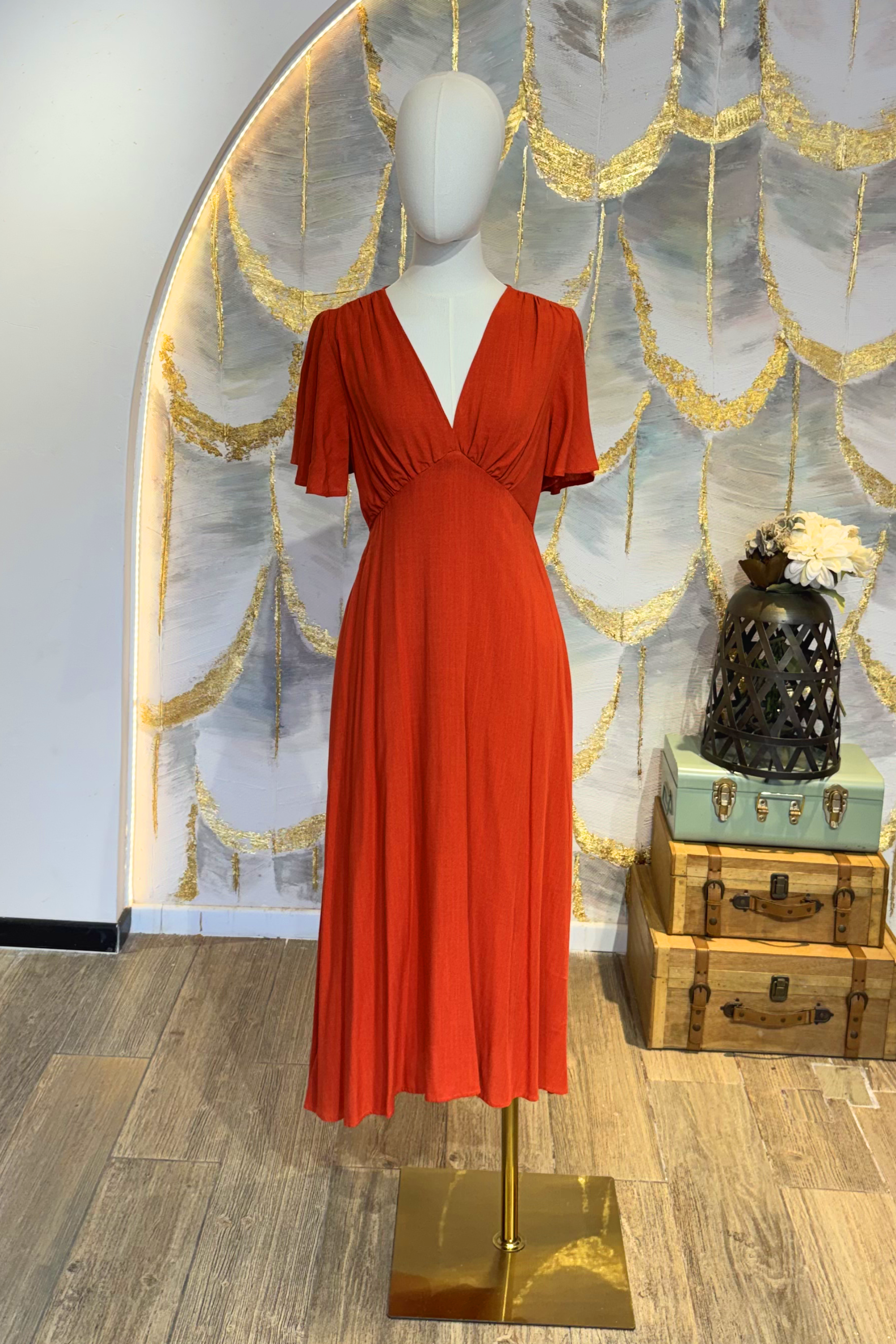 Vestido rust cuello en V