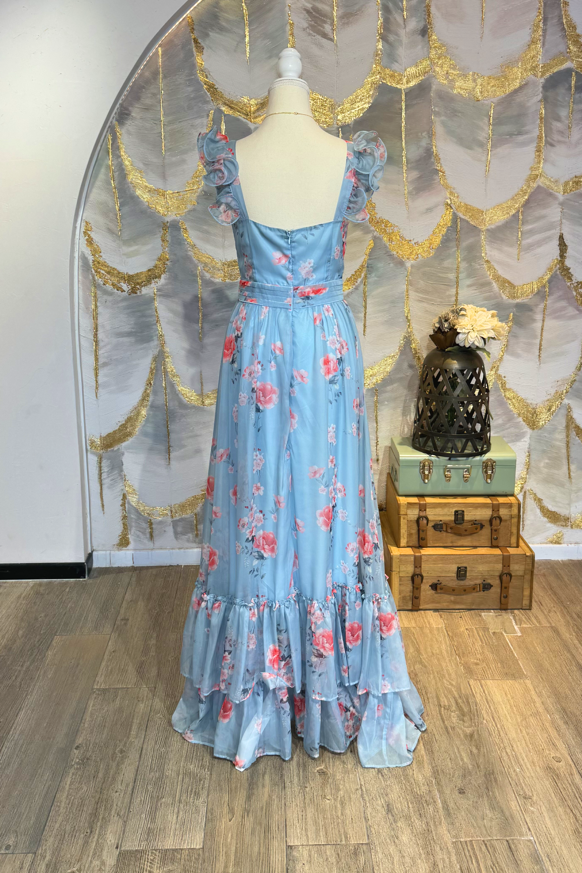 Vestido largo azul cielo