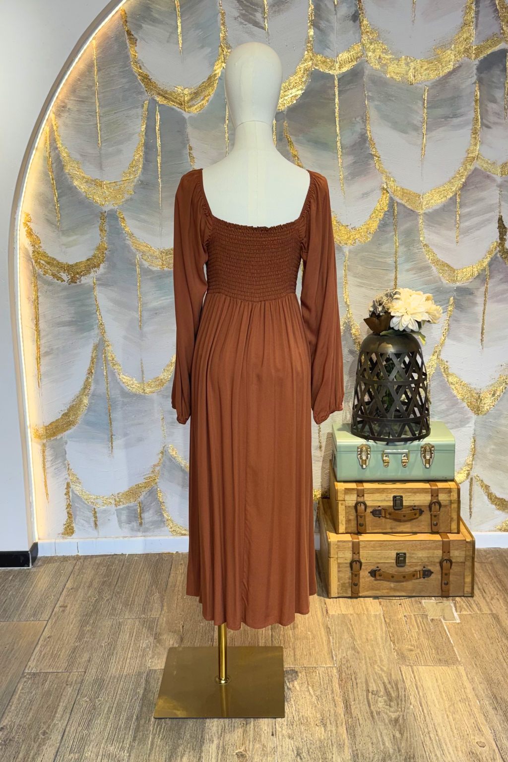 Vestido camel mangas largas