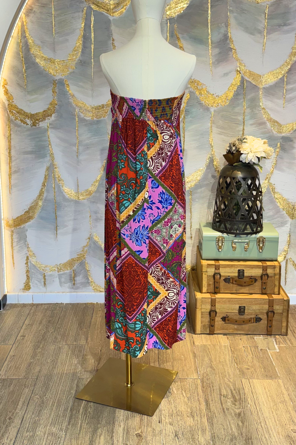 Vestido strapless tribal rojo