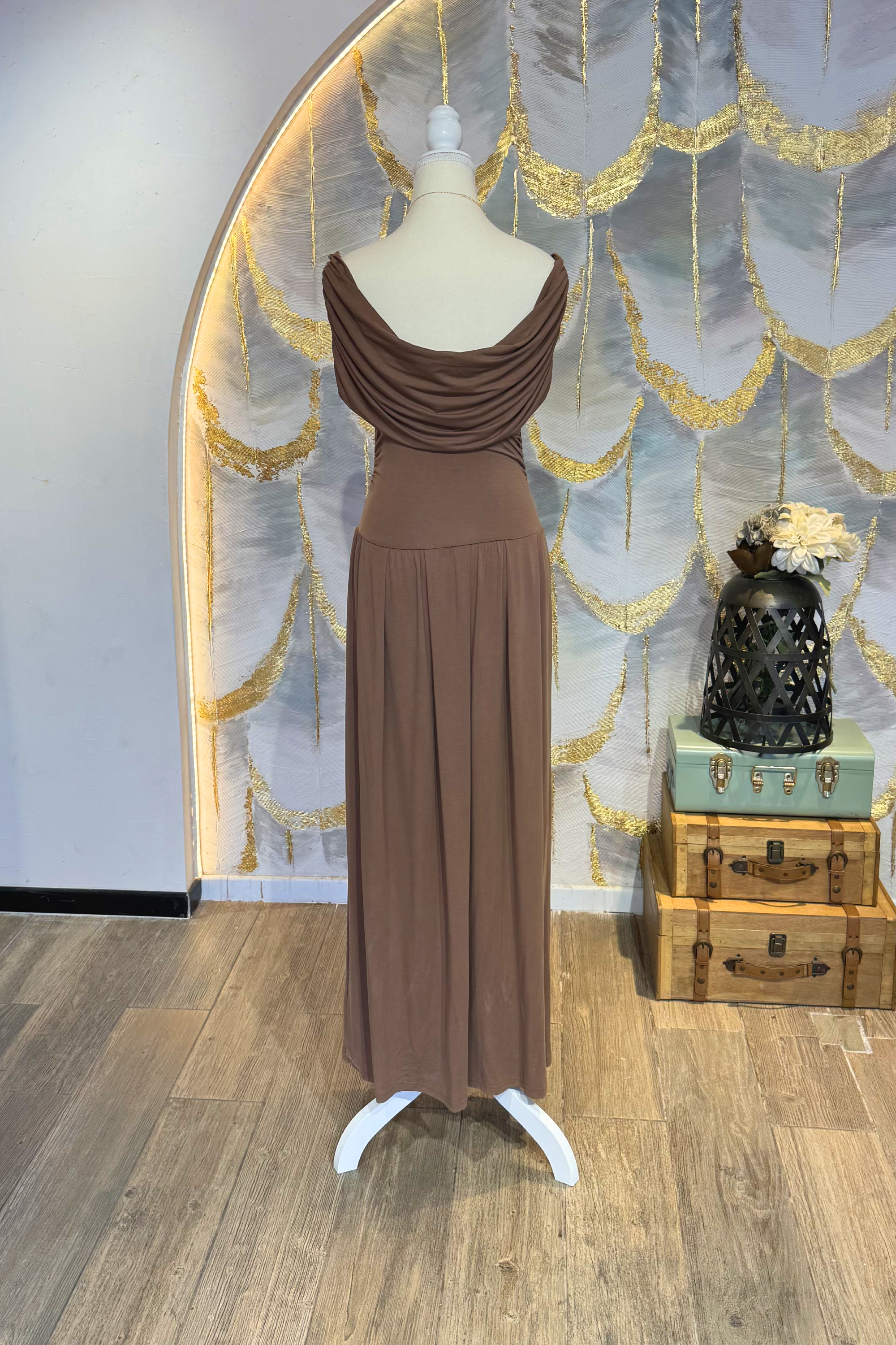 Vestido largo cafe Off Shoulder