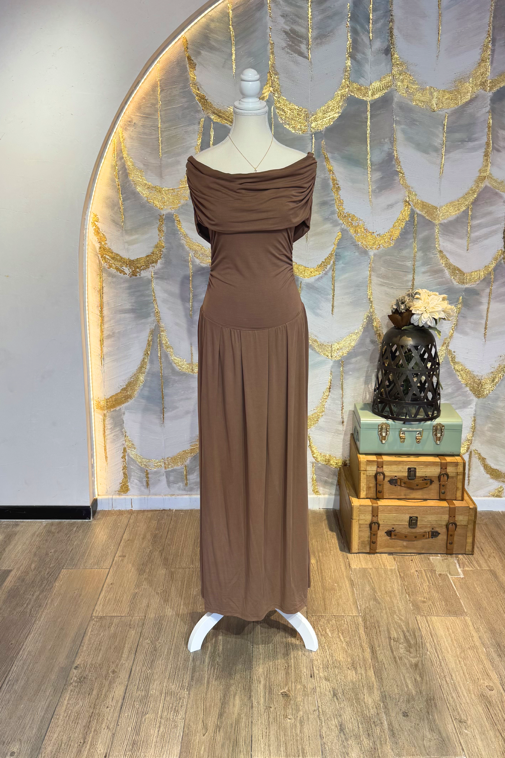 Vestido largo cafe Off Shoulder