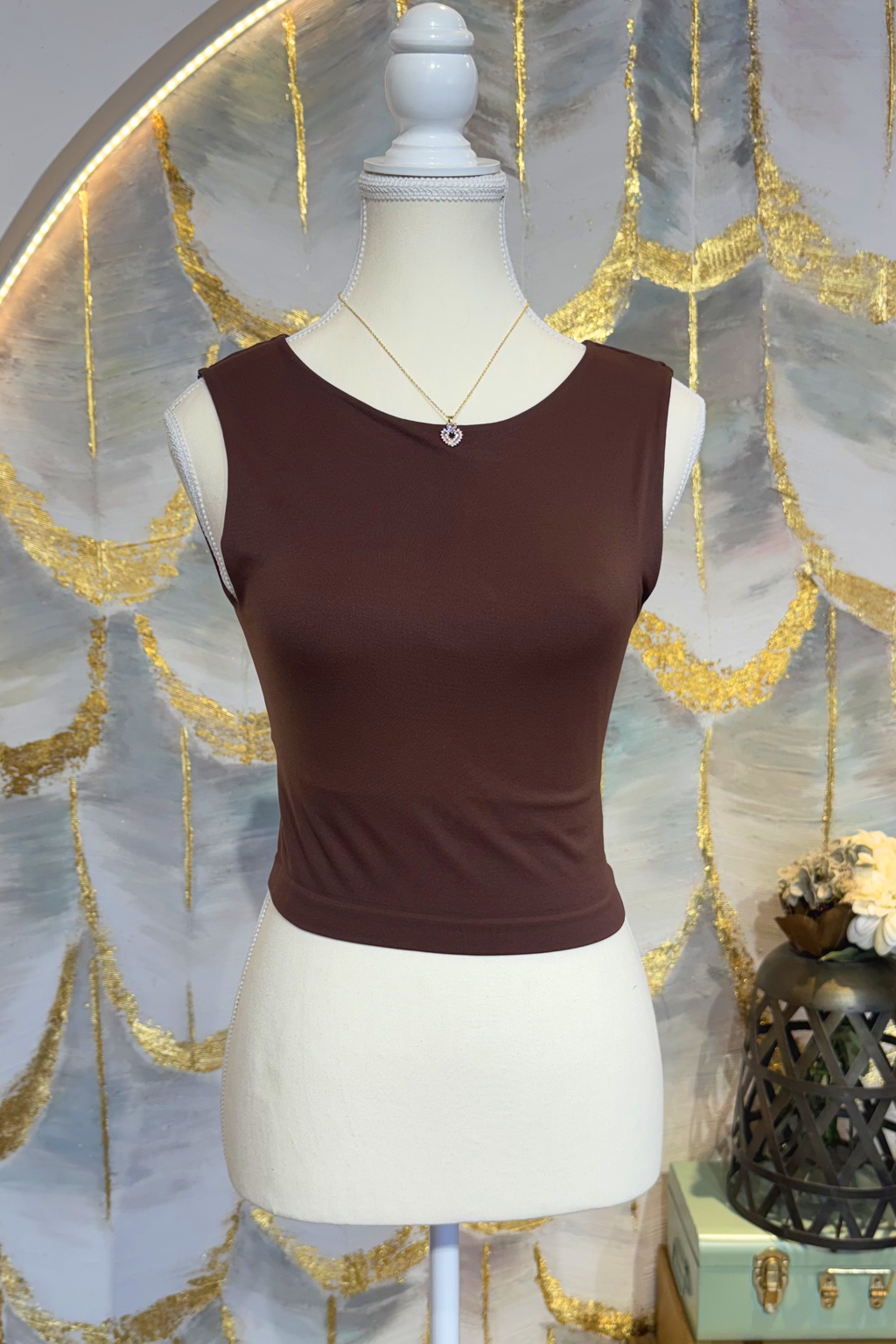 Blusa cafe sin mangas