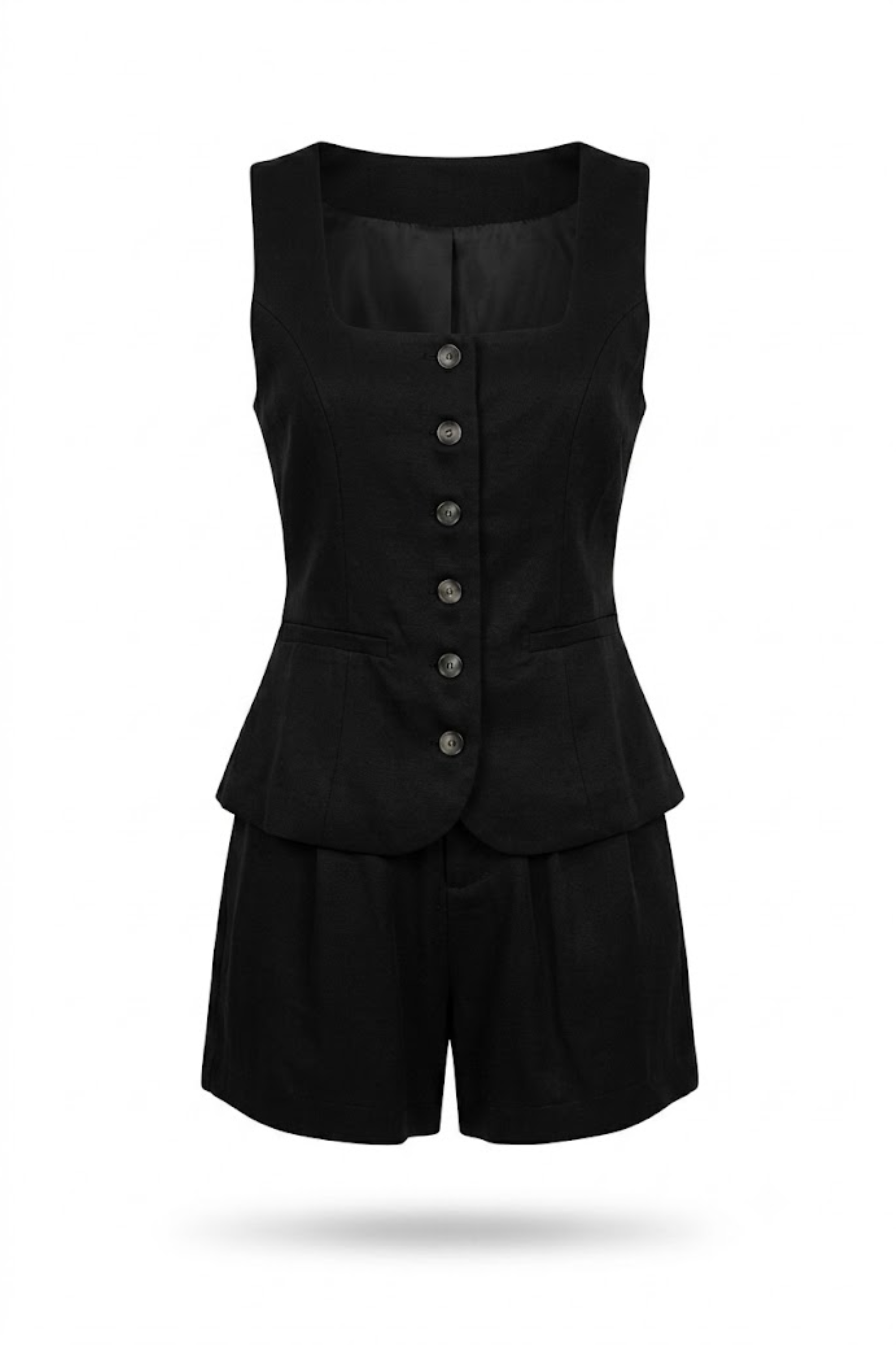 Conjunto negro cuello cuadrado con short