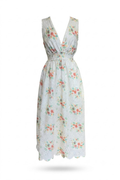 Vestido blanco con flores cuello en V