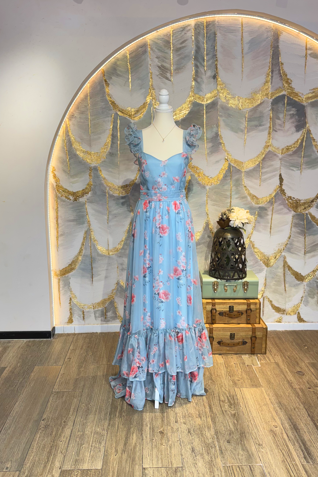 Vestido largo azul cielo