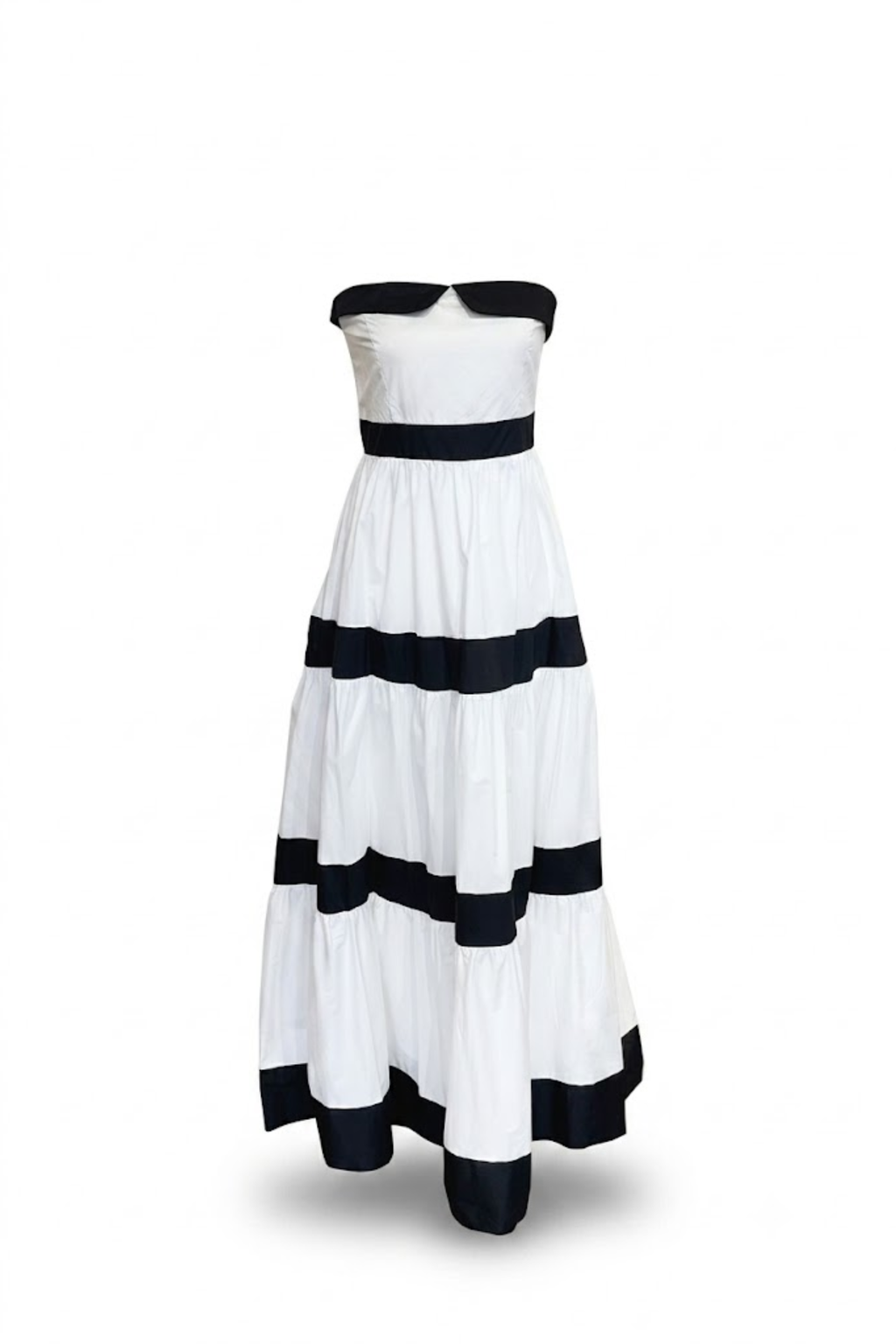 Vestido largo strapless blanco y negro