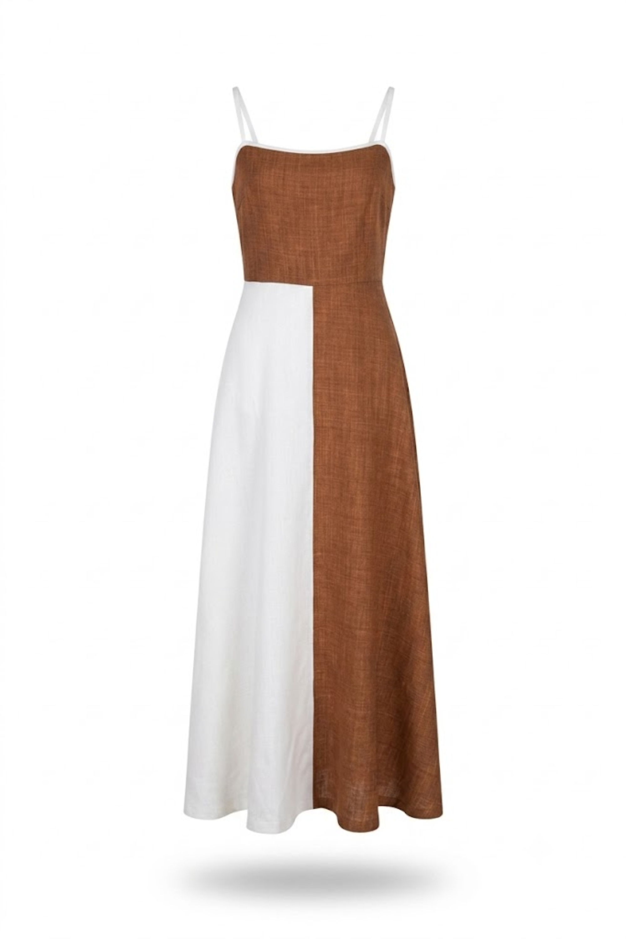 Vestido de tirantes camel y beige