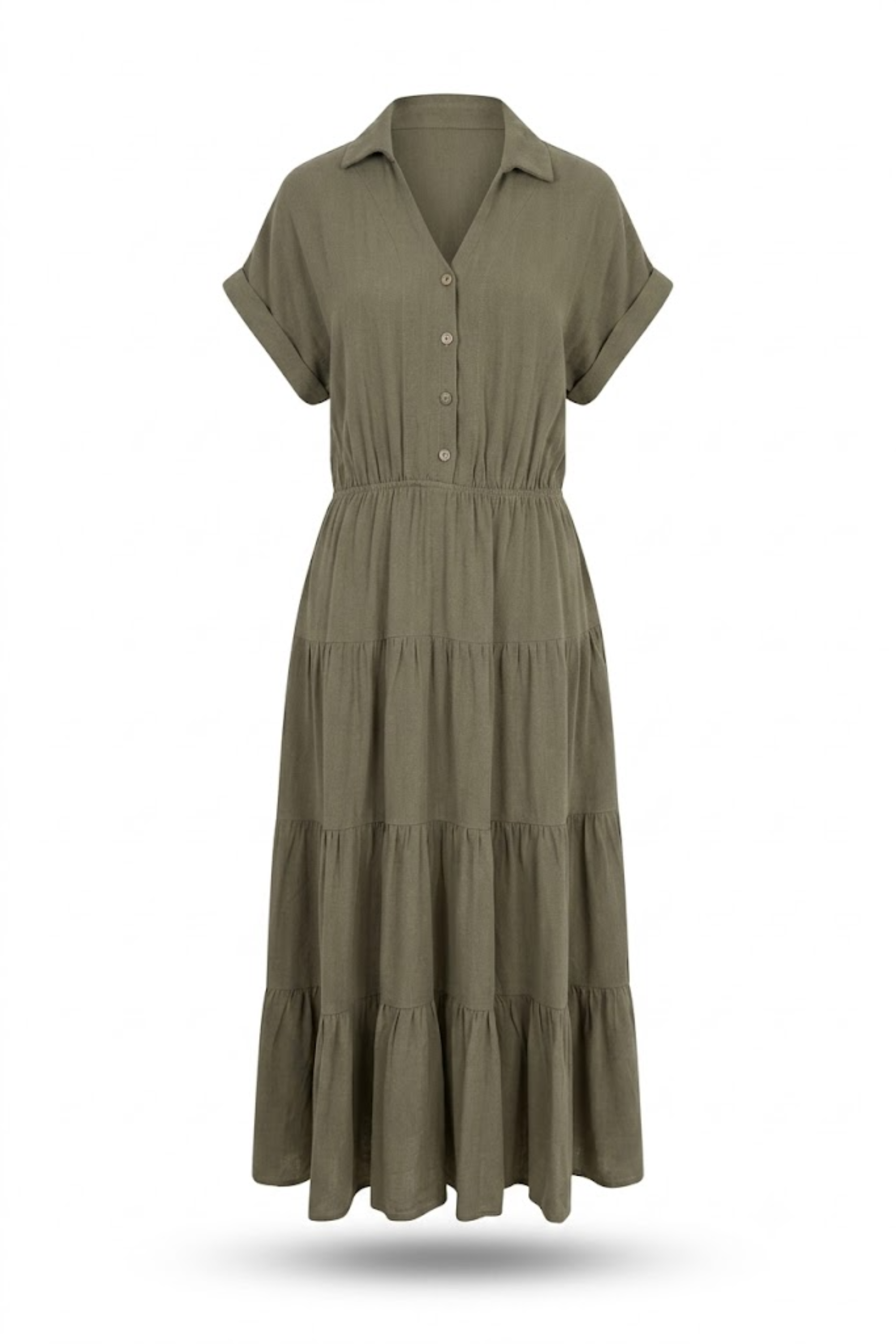 Vestido verde con mangas y botones