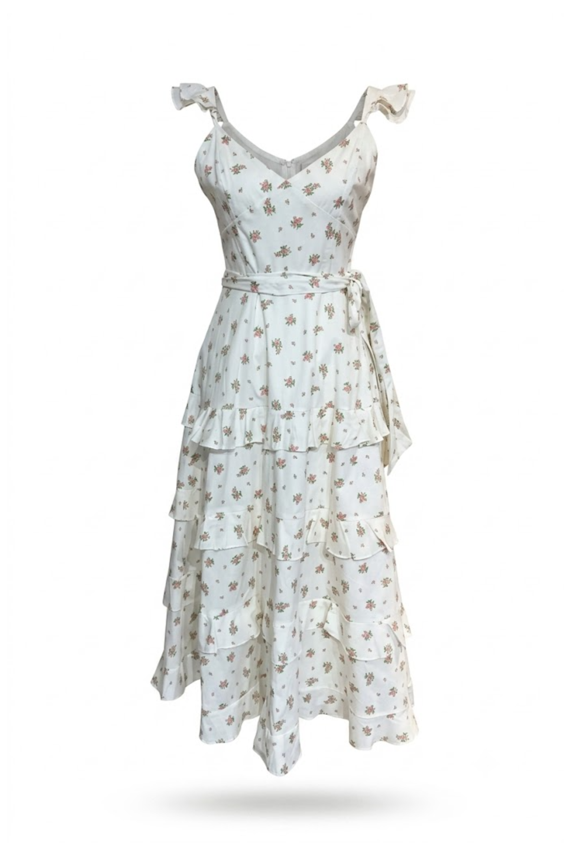 Vestido blanco con flores escalonado