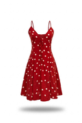 Vestido rojo corto con puntos blancos