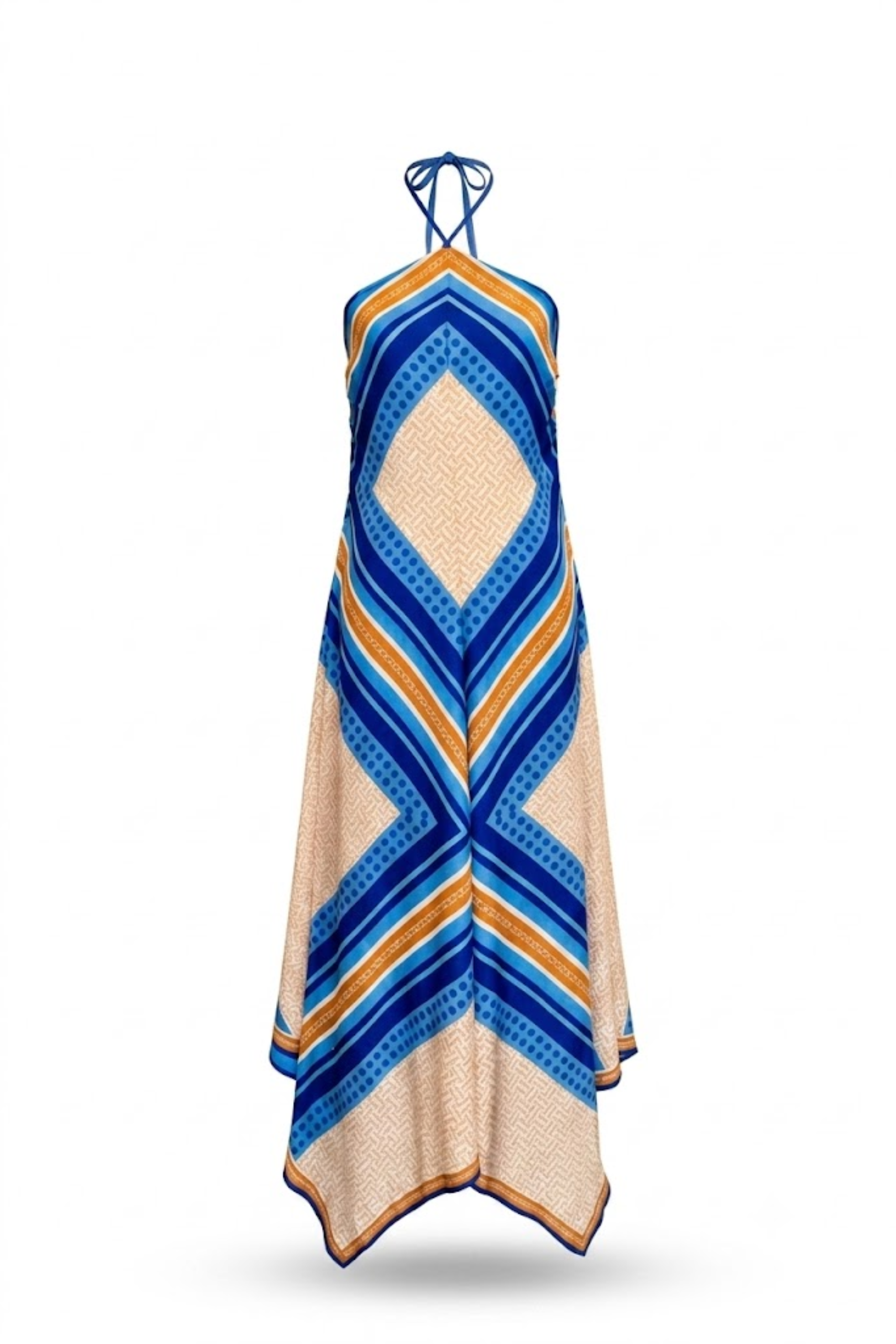 Vestido largo azul / beige tirantes