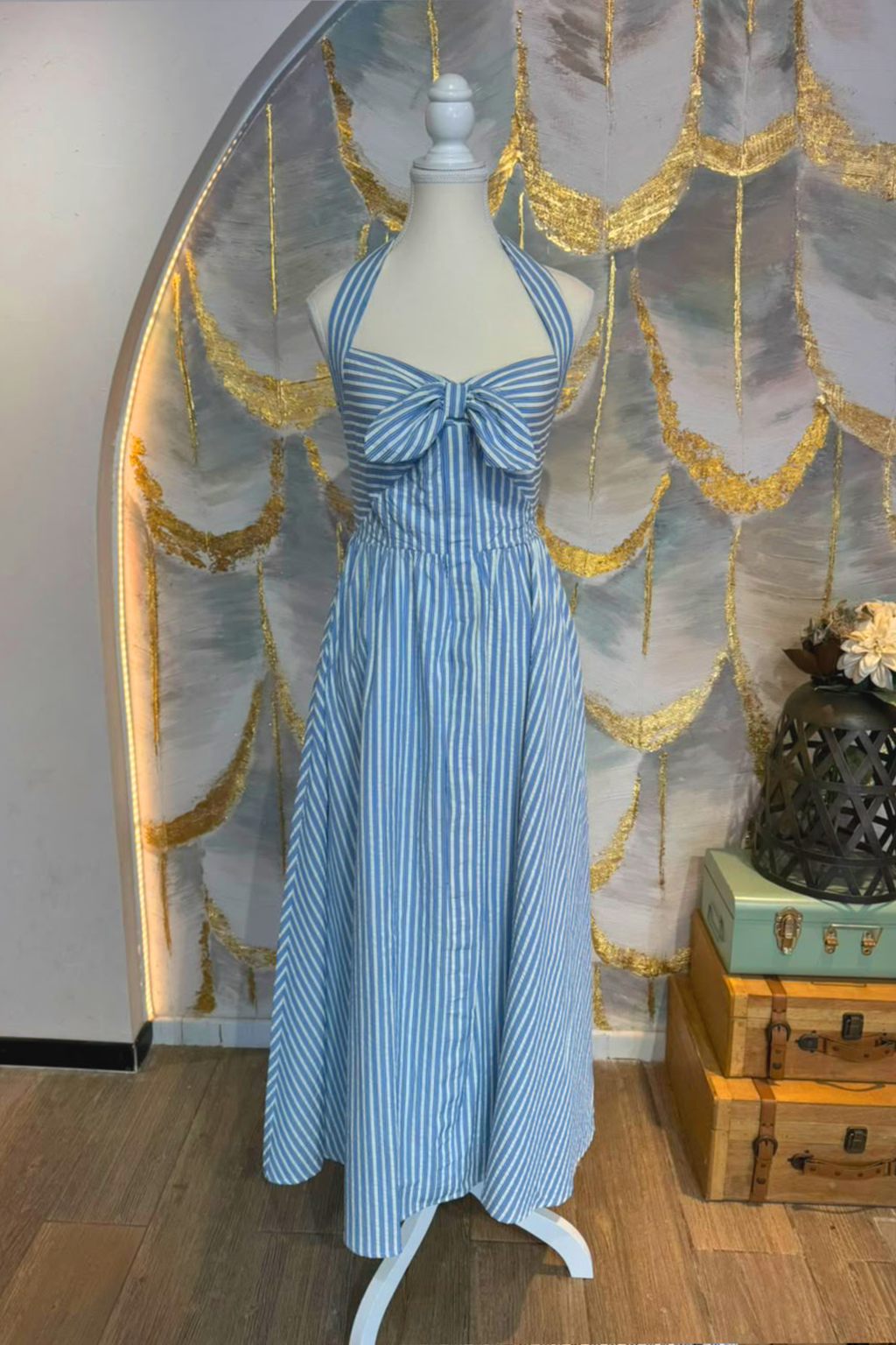 Vestido maxi blanco y azul