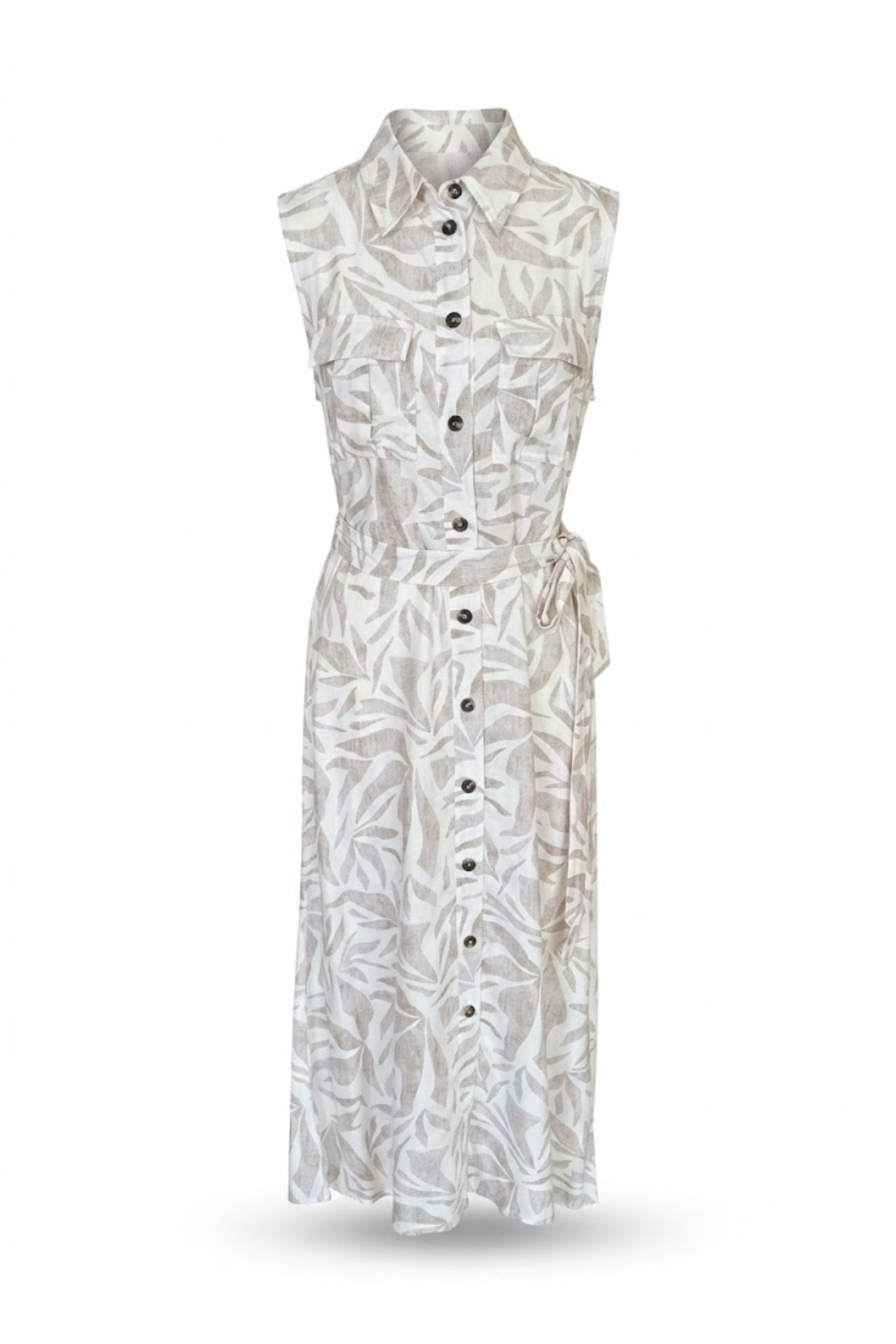 Vestido maxi blanco y beige con botones
