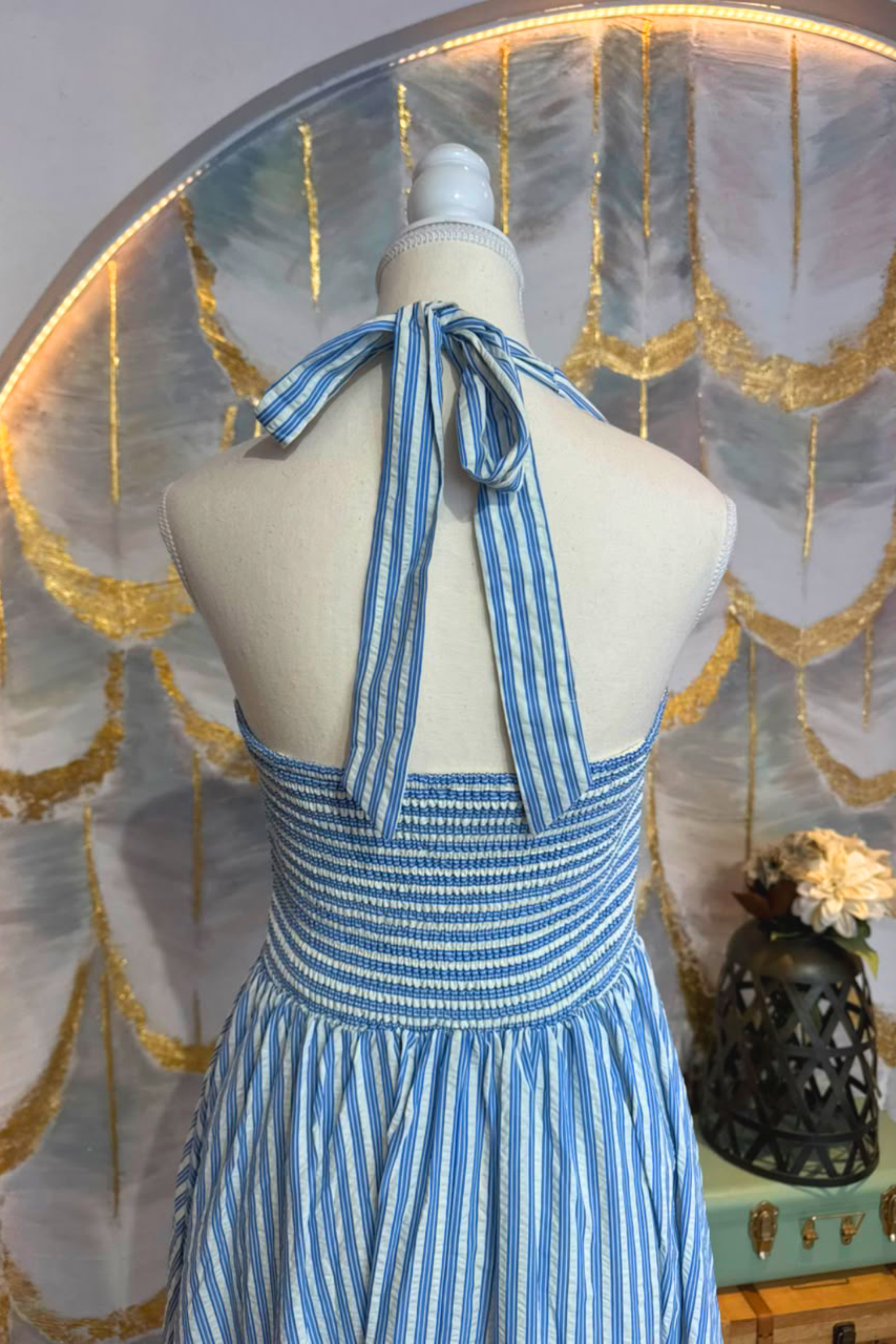 Vestido maxi blanco y azul