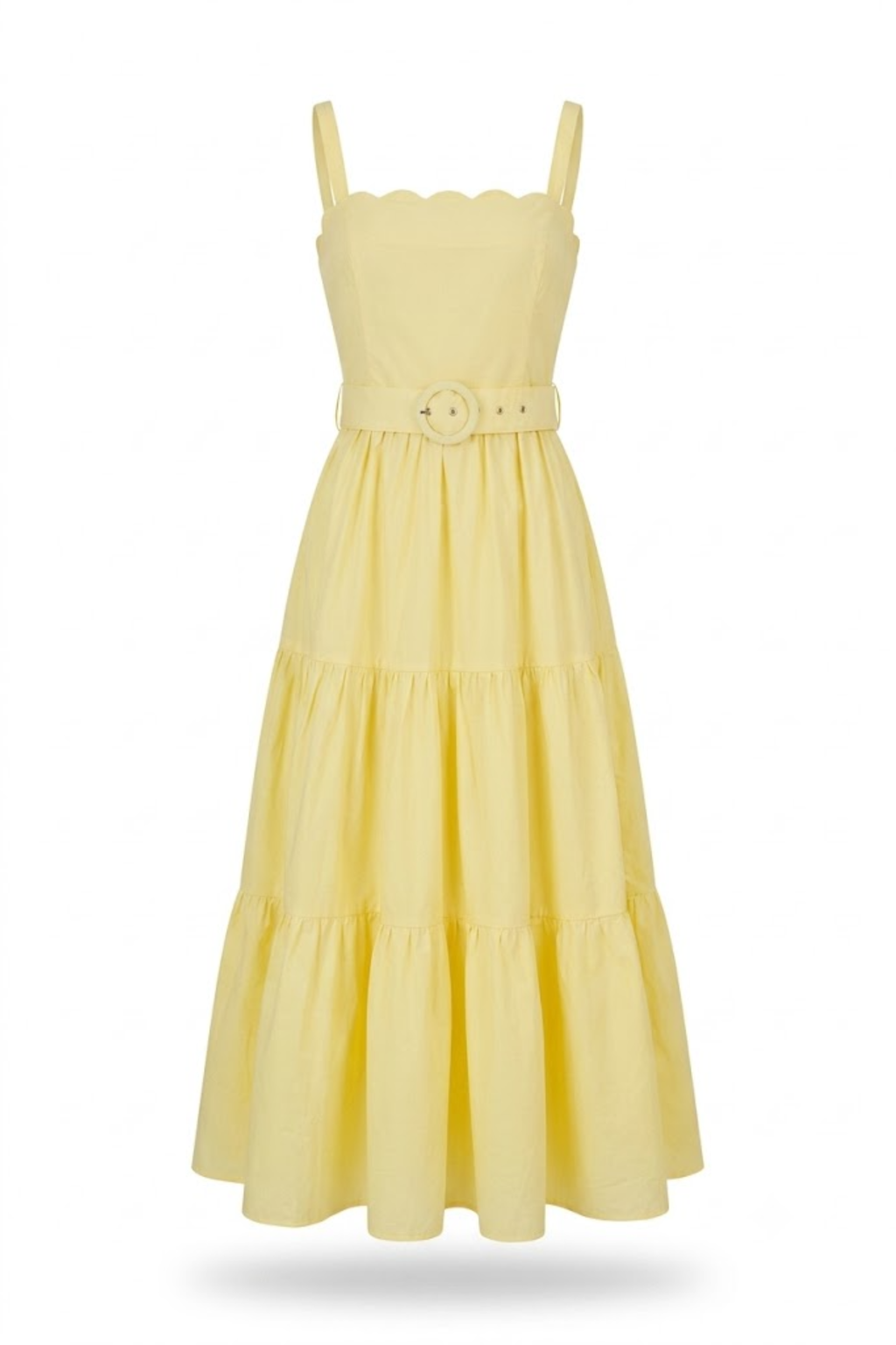 Vestido amarillo de tirantes y cinturon