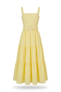 Vestido amarillo de tirantes y cinturon