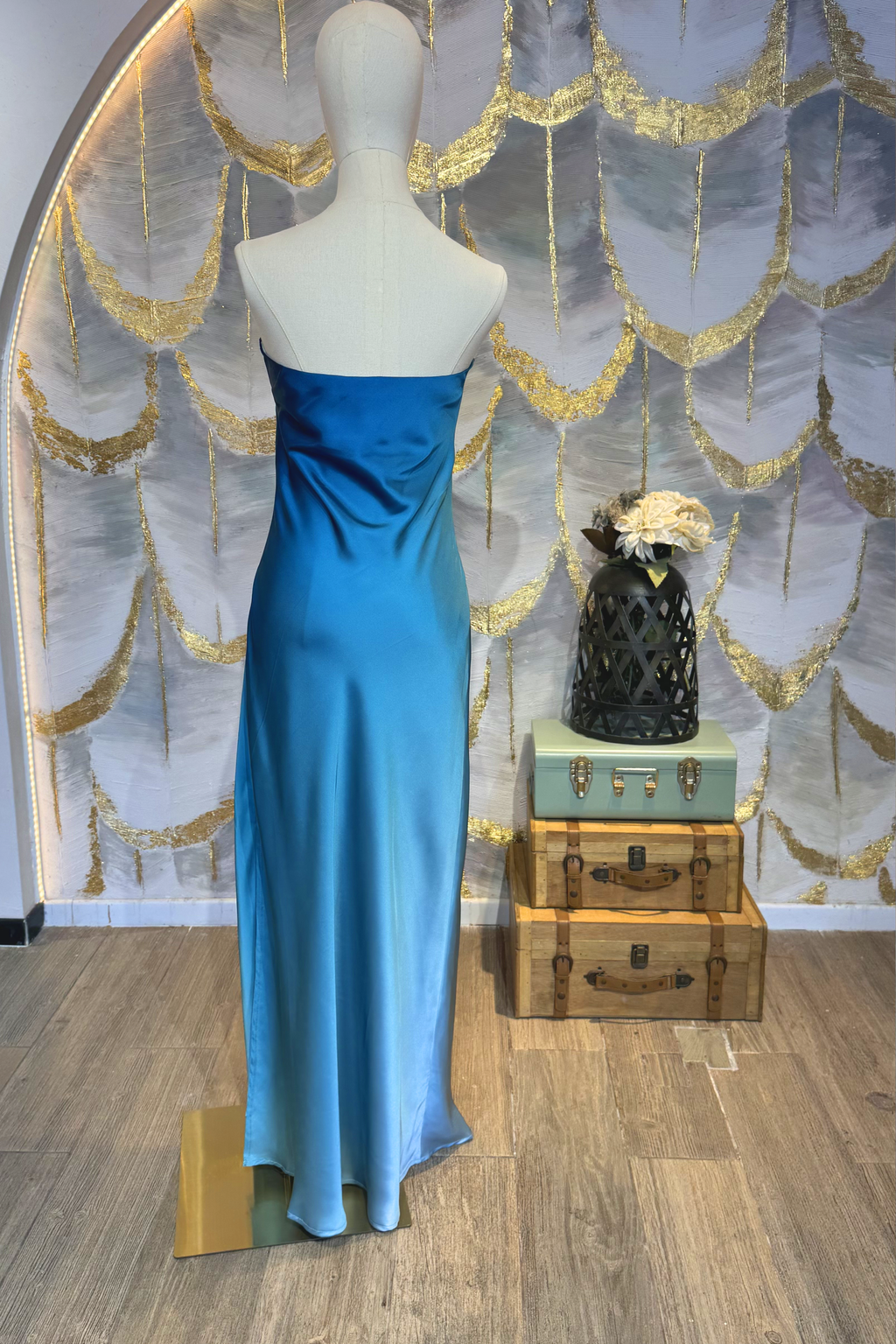 Vestido strapless azul