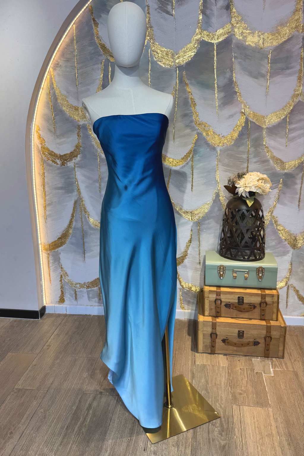 Vestido strapless azul