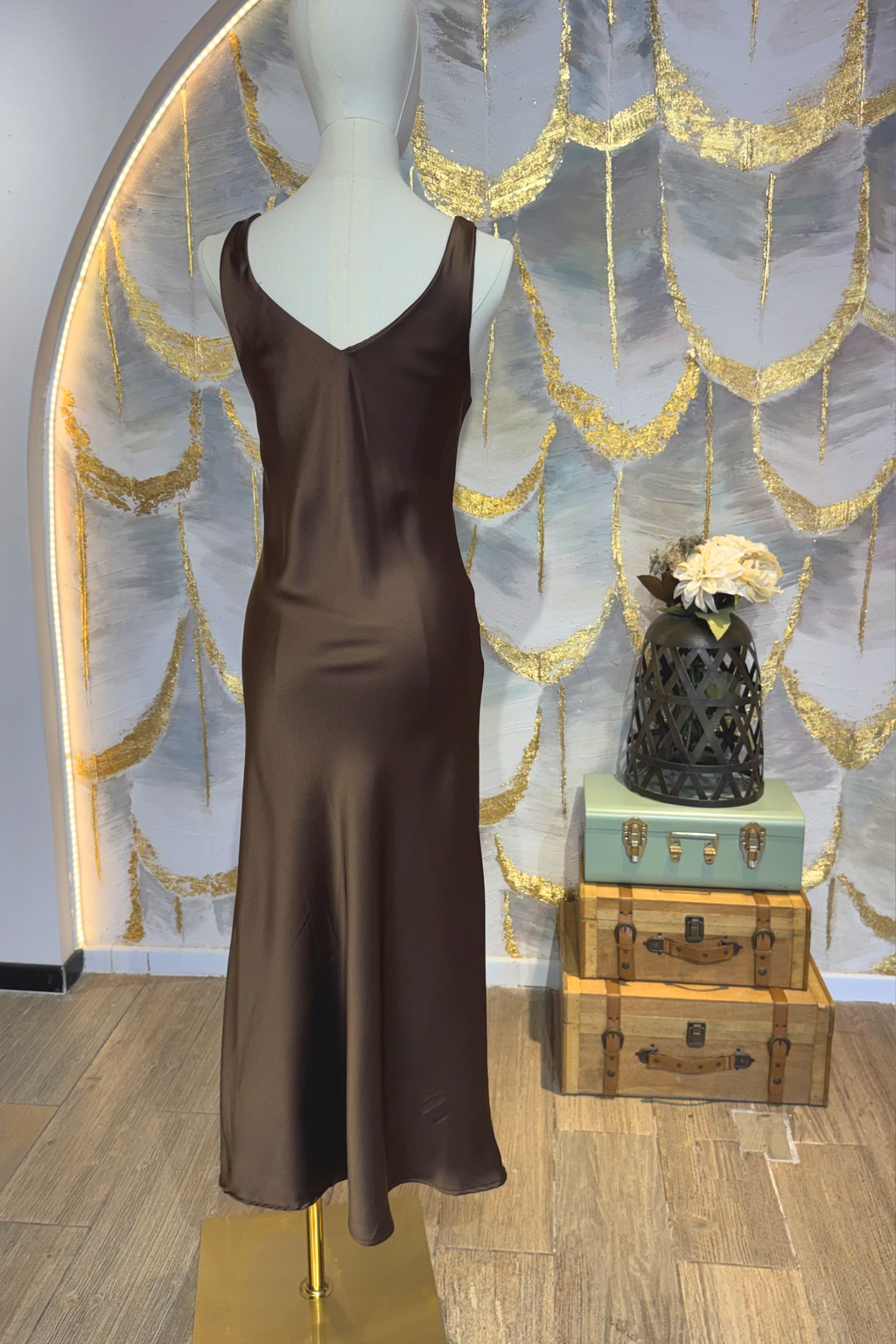 Vestido Satinado cafe