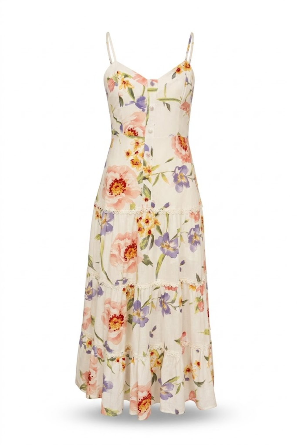 Vestido largo floreado de tirantes